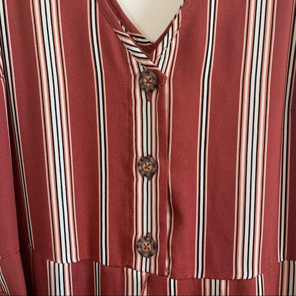 Xhileration Striped Halter Jumpsuit, Maroon and Tan, Size Small - Picture 3 of 6